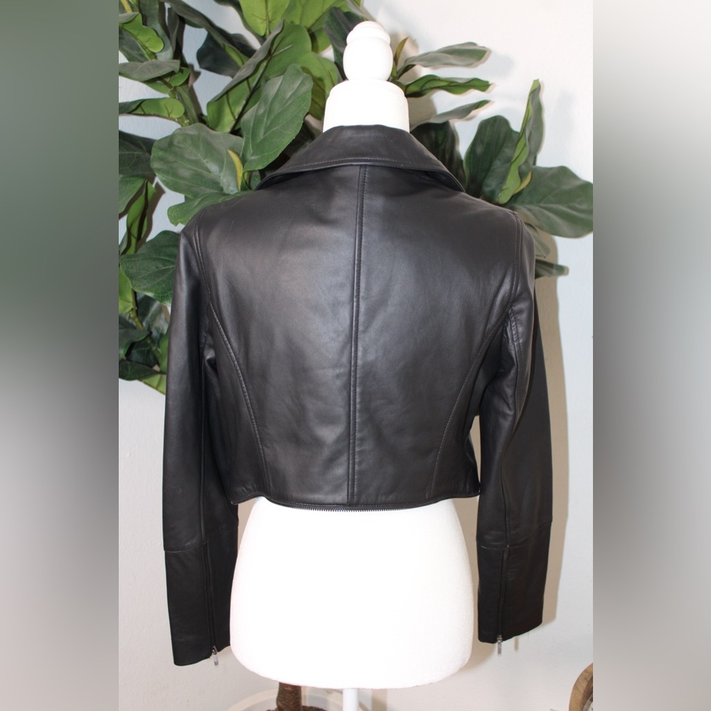 Ted Baker Black Yaswin 100% Ovine Leather Biker Jacket - Picture 5 of 17
